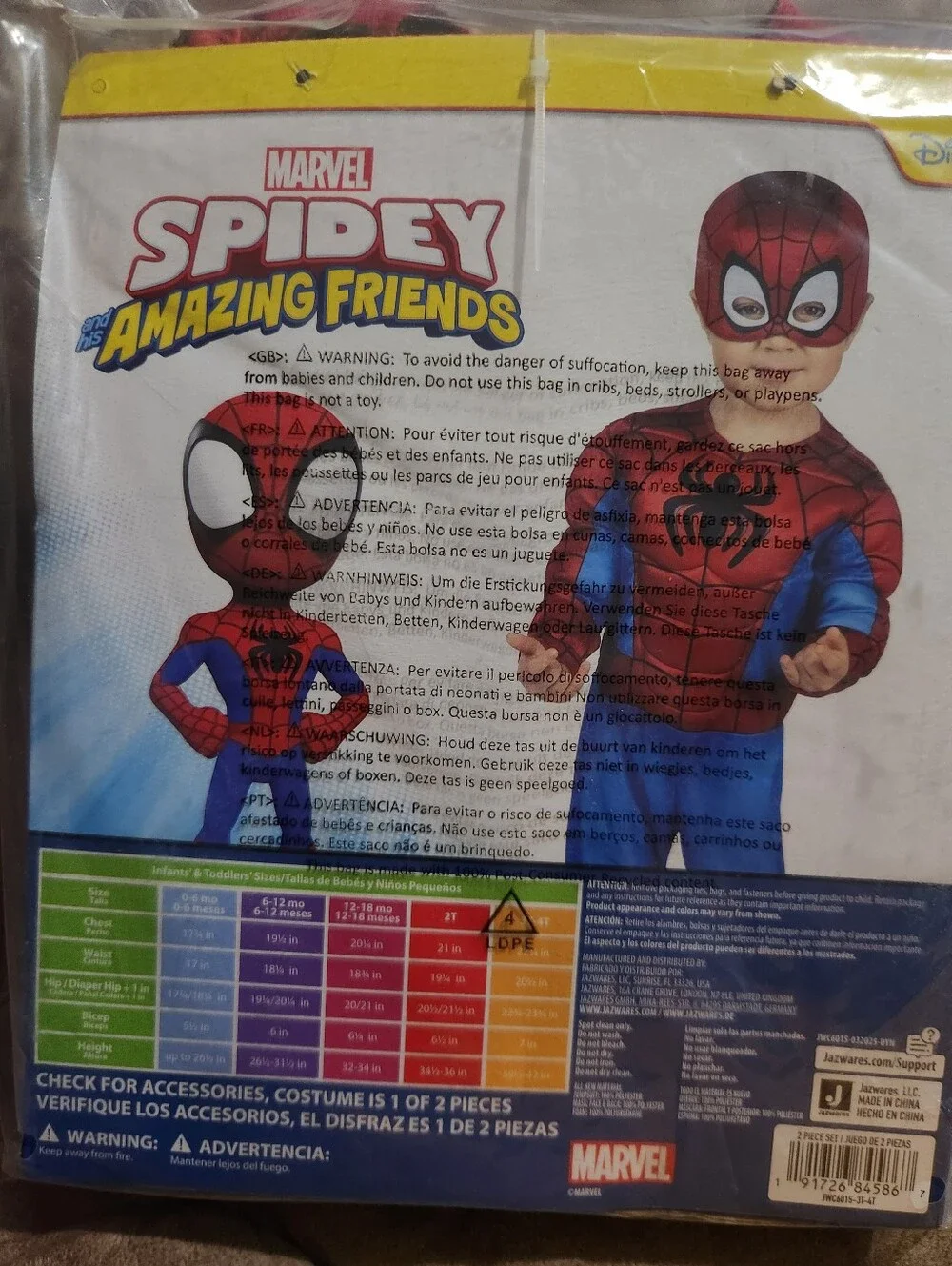 Marvel Spidey Amazing Friends Toddler Costume 3T 4T Spider-Man Jumpsuit Mask